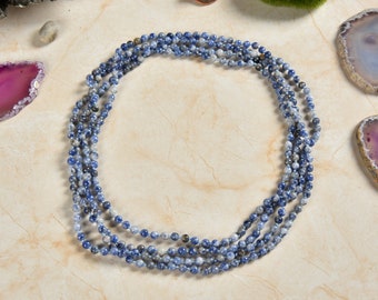 70" 4MM Polished Sodalite Twist Bead Long Endless Infinity Knotted Beaded Necklace.