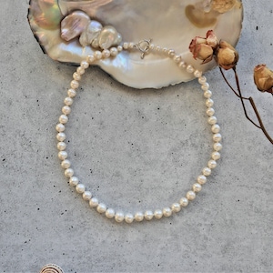 Classy cultured freshwater pearl necklace in 18". sterling silver pearl necklace. bridal necklace. birthday or valentine's day gift .