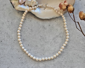 Classy cultured freshwater pearl necklace in 18&quot;. sterling silver pearl necklace. bridal necklace. birthday or valentine&#39;s day gift .