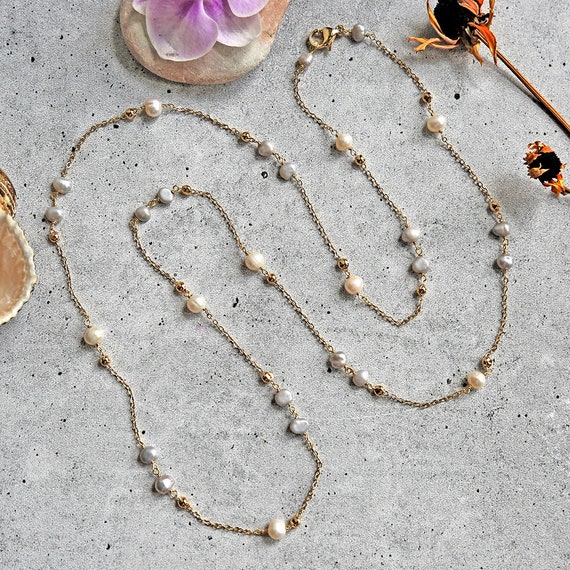 TreasureBay Collana Lunga di Perle d'Acqua Dolce Donna
