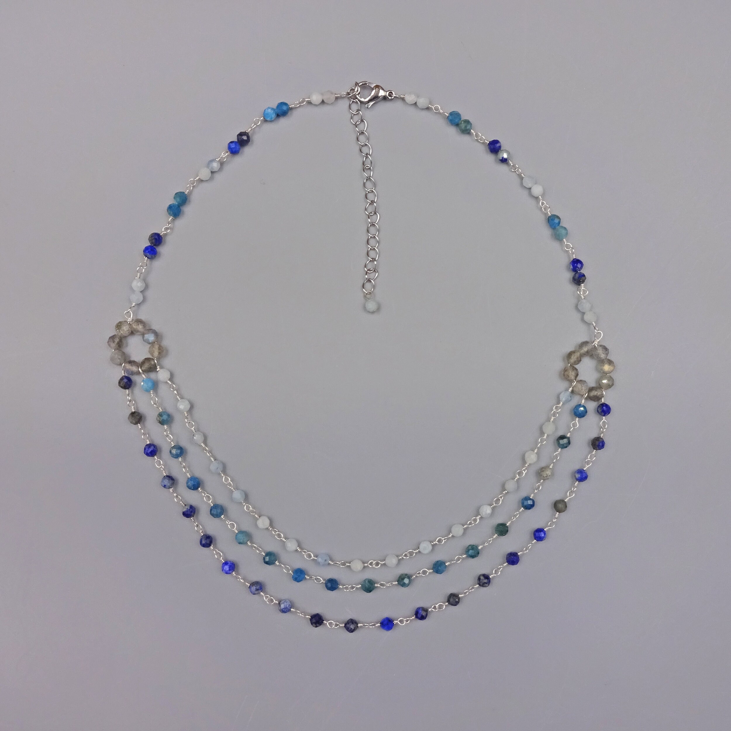 Deb Blue & Silver Beaded Multi-Strand Necklace & Earring Set | Jewelry Set #N2622 | Silver Tone