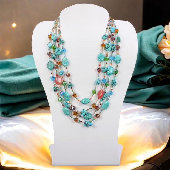 Dyed Magnesite and Cultured Freshwater Pearl Necklace Endless Design Dyed Magnesite and Cultured Freshwater Pearl Necklace Endless Design