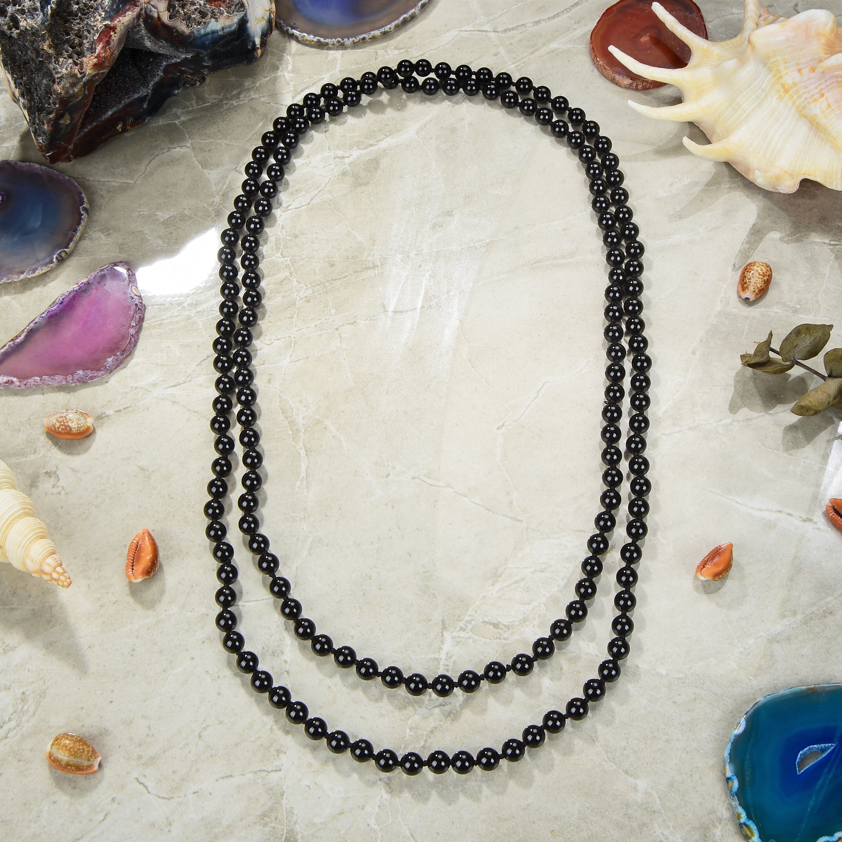 60 8MM Black Onyx Endless Infinity Beaded Necklace. - Etsy