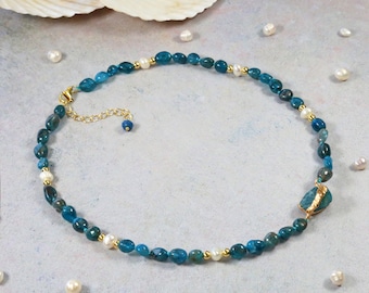 Apatite Choker Necklace .Apatite  Necklace. Apatite Pendant Collar. Beaded Apatite Choker.