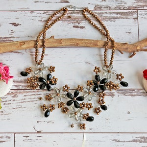 MGR Women's "Full Bloom" Hand Wired Flower Necklace. Hand Beaded Crystal Necklace. Bold Necklace.  Chunky Necklace.