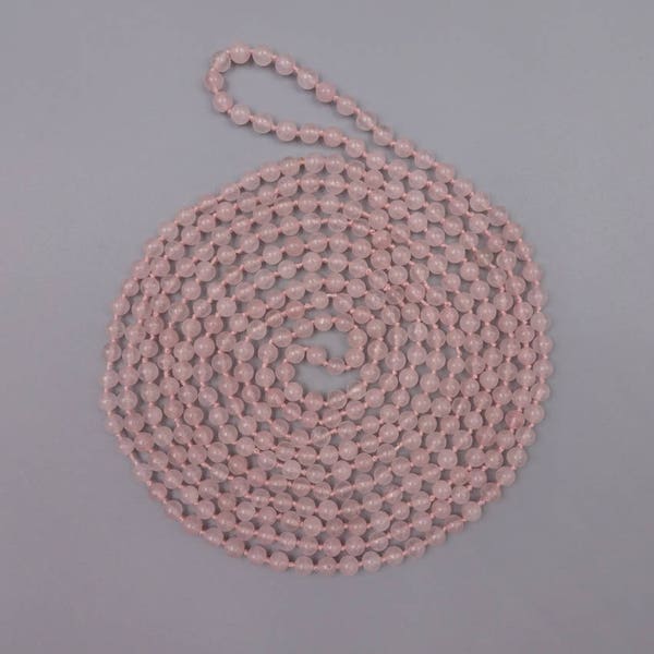 70" 4MM Polished Genuine Rose Quartz Twist Bead Long Endless Infinity Beaded Necklace.