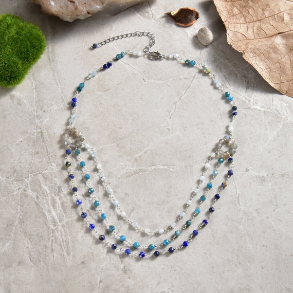 Multi Blue Beaded Necklace Multi Blue Beaded Necklace