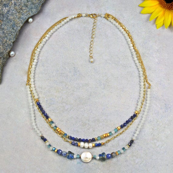 Collier Perles Lapis Lazuli 5A Et Labradorite 8 Mm Du Pakistan – Neuf Avec étiquettes