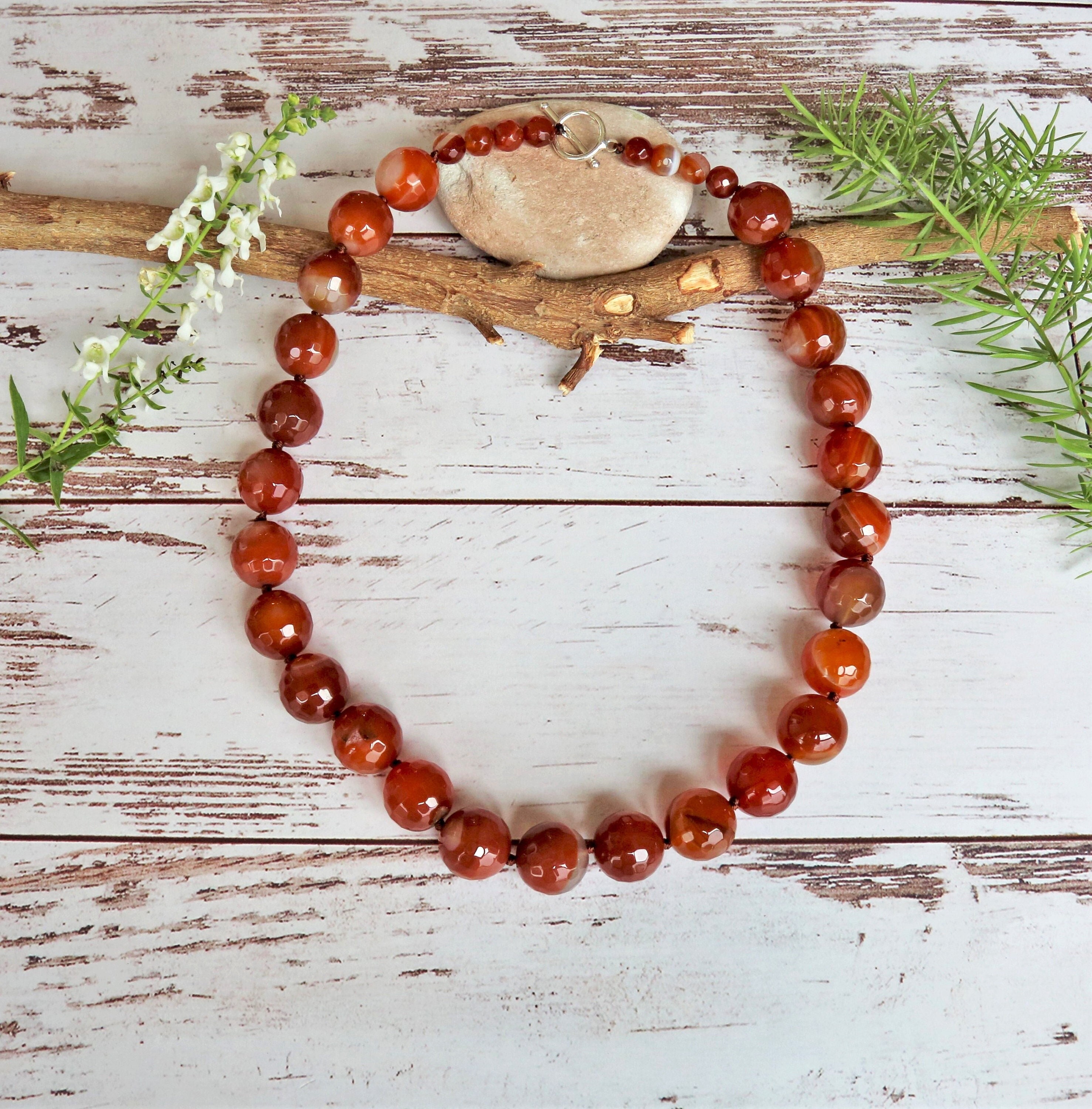 Faceted Carnelian Dyed and Heat Treated Hand Knotted Short