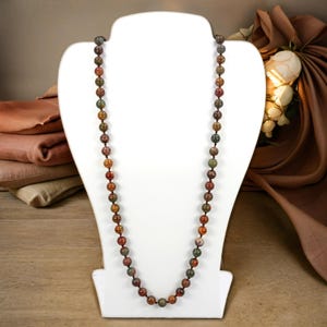 36 "8 mm Perlen endlose Unendlichkeit poliert Finish Picasso Jaspis Stein lange oder mehrsträngige Mala Stil Chakra Halskette für Männer oder Frauen.