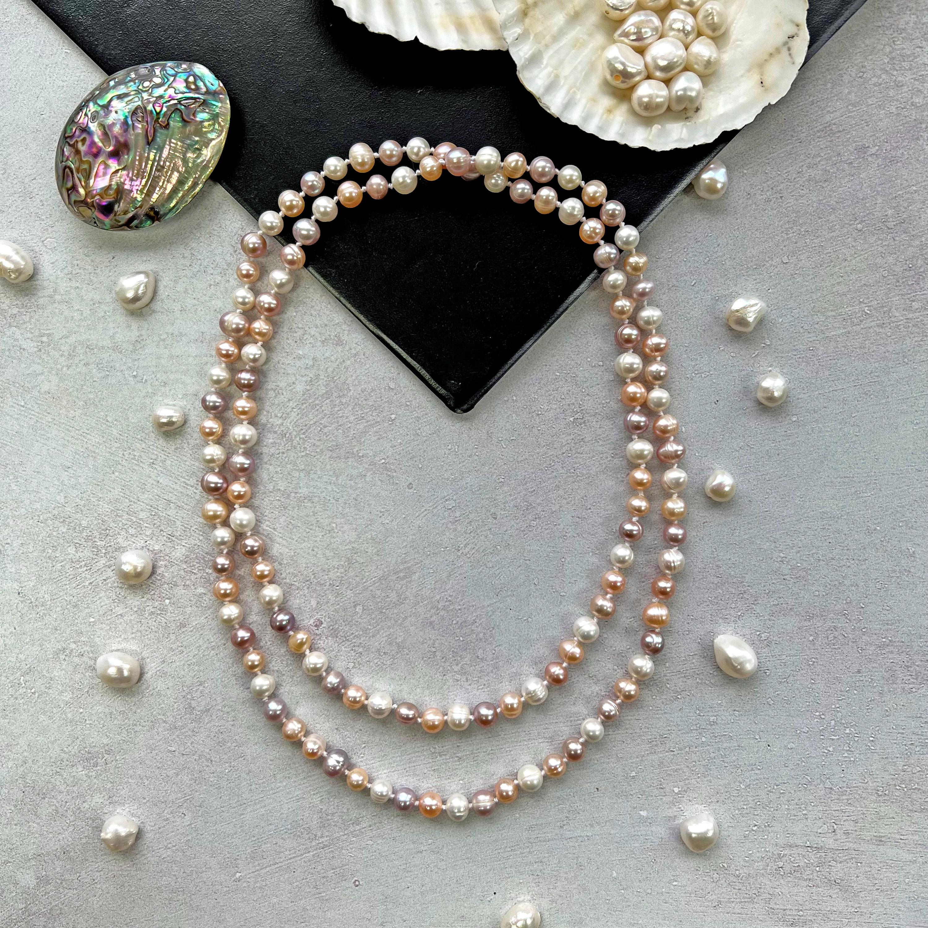 Collana Perle Coltivate Collana Con Perle Coltivate D'acqua Dolce Multicolore, Naturale, Lunghezza 18 Pollici - Vintage Mox Pearl - Foto 6