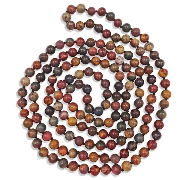 60 "8MM Perlen Endless Infinity poliert Picasso Jaspis Stein lange oder Multi Strand Mala Stil Chakra Halskette für Männer oder Frauen.