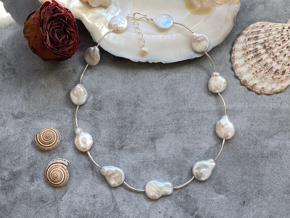 Labradorite and Baroque Cultured Freshwater Pearl Drop Necklace Sterling Silver Adjustable Length Labradorite and Baroque Cultured Freshwater Pearl Drop Necklace Sterling Silver Adjustable Length