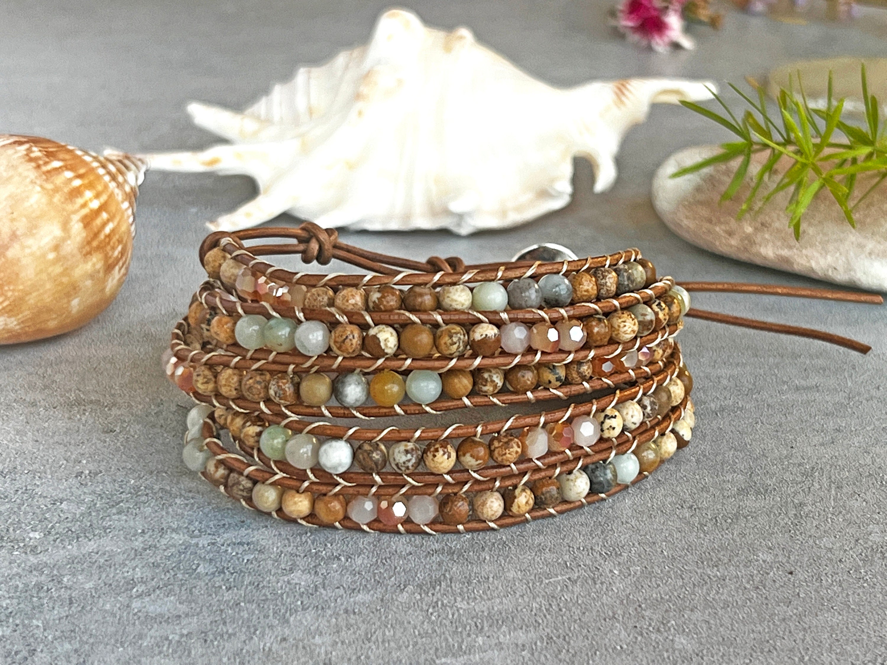 Multi-stone Wrap Bracelet. Leather Wrap Bracelet. Natural Stone Super Wrap  Bracelet. Boho Bracelet. 5-wrap Bracelet. -  Israel