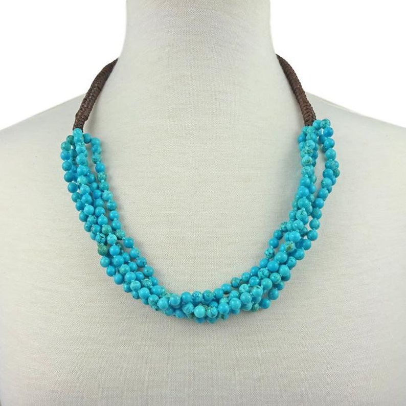 Multiple Strand Hand Braided Magnesite Turquoise Necklace