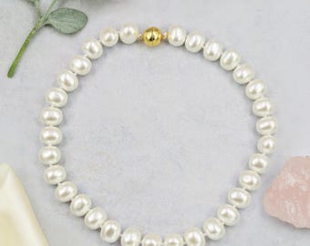 Golden Poise – Knotted Mother of Pearl Statement Necklace Mother of pearl necklace.Perfect gift for mom.
