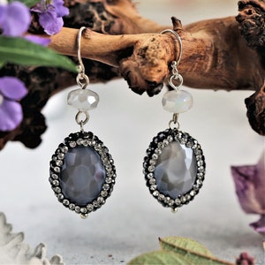 Gray Crystal Druzy Earring. Druzy Drop Earrings for Women. Grey Crystal Dangle Earrings. Druzy Jewelry. Crystal Jewelry. Gift for Her.