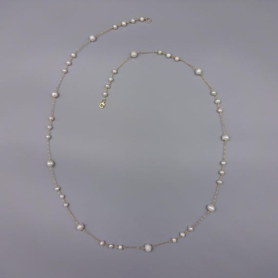 COLLANA DONNA LUNGA IN ACCIAIO CON PERLE