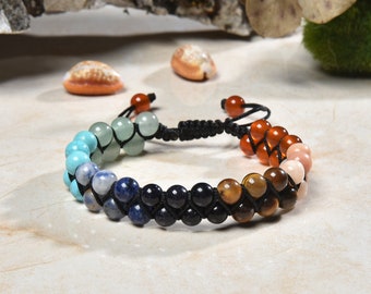 Shamballa 7 Chakras Bracelet.Adjustable Chakra Bracelet. Healing Crystals Bracelet.Anxiety Bangle for Womens Mens.Yoga Stone Beads Bracelets