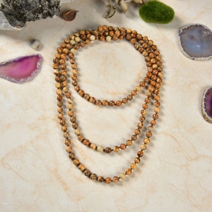 60"  8MM Polished Picture Jasper Gemstone Endless Infinity Long or Multi Strand Beaded Versatile Length Wrap Necklace.  Earthy Tone Necklace