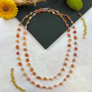 Beautiful Carnelian  Necklace.  Orange Gemstone Long Necklace. Multi Strand Beaded Wire Necklace.