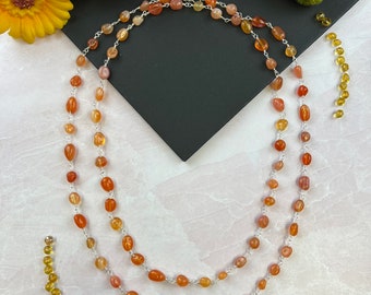 Beautiful Carnelian  Necklace.  Orange Gemstone Long Necklace. Multi Strand Beaded Wire Necklace.