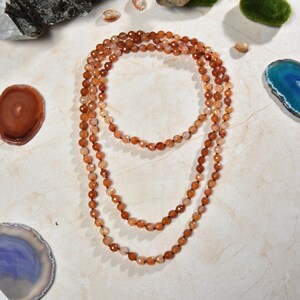 60" 8MM Faceted Carnelian Endless Infinity Beaded Long or Multi Strand Mala Chakra Wrap Necklace.  Carnelian Necklace for Yoga.