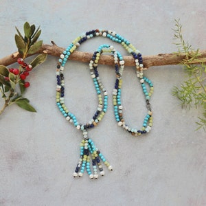 Semiprecious Stone Tassel Necklace. Natural Stone Necklace.Turquoise Tassel Necklace.Boho Beaded Necklace With Natural gemstones. SouthWest.