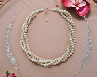 Sterling Silver Triple Strand Cultured Freshwater Pearl Necklace. Freshwater Pearl Statement Necklace. Gift for Valentine's Day