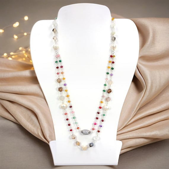 Multi Gems and Freshwater Pearls Necklace. Multi Gem Stone