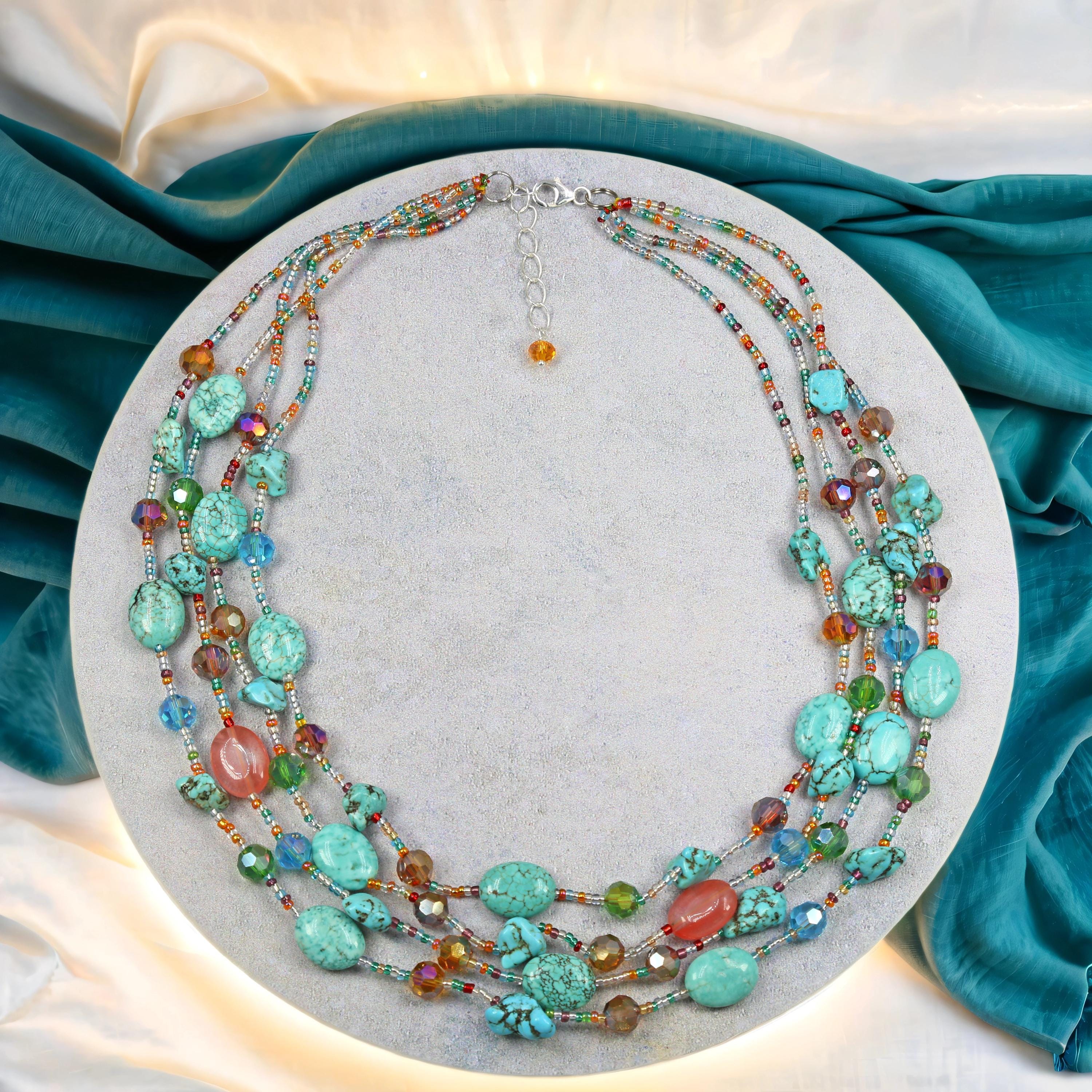 Multi-Layer Boho Shell Beaded Statement Necklace For Women - Colorful Crystal & Silver Beads, Adjustable 17-19 Inch, Costume Jewelry Set - View #10