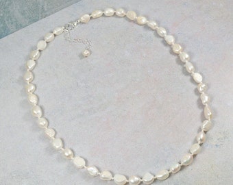 Classy Cultured Freshwater Pearl Strand Necklace in 18". Fresh Water Pearl Collar. Bridal Necklace. Birthday Or Valentine's Day Gift.