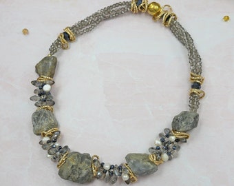 Natural Labradorite Mix Statement Necklace.  Statement Necklace. Gray  Gemstone Jewelry. Mom Birthday.  Genuine Labradorite.