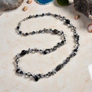 Beaded Multi-stone Necklace. Beaded Long Necklace.  Long Onyx Gemstone Necklace. Hand Made Statement Necklace.Gift for Her.