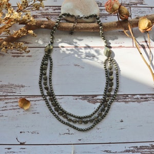 Triple Strand Pyrite Necklace. Pyrite Beads Making Jewelry.Natural Golden Pyrite.Statement  Necklace.Stone of Positive Energy.Pyrite Jewelry