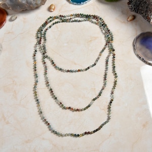 70&quot; 4mm polished fancy jasper twist bead long endless infinity knotted beaded necklace.fancy jasper  small stone necklace.jasper multi color