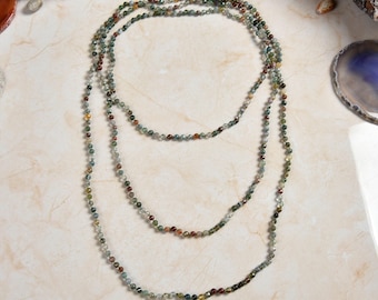 70&quot; 4mm polished fancy jasper twist bead long endless infinity knotted beaded necklace.fancy jasper  small stone necklace.jasper multi color