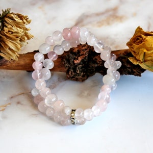 MGR Genuine Rose Quartz Double Strand Statement Bracelet. Rose Quartz Power Bracelet.  Beaded Stone Stretch Bracelet.