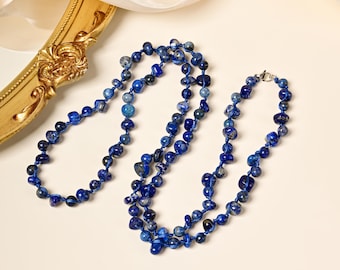 Lapis Lazuli. Long Blue Necklace. Gemstone Necklace.