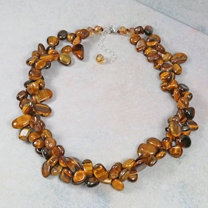 Tiger&#39;s Eye Short Necklace. Statement Necklace. Brown  Gemstone Jewelry. Mom Birthday.
