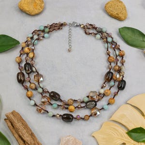 Multi Strand Statement Gemstone Necklace. Chunky Necklace. Multi Strand Gemstone Necklace. Statement Necklace. Handmade Jewelry.
