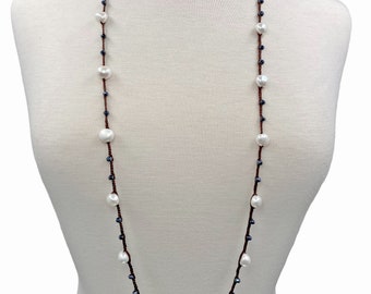 Collana Vintage NAPIER In Argento Con Perline Su Catena Lunga 20&quot