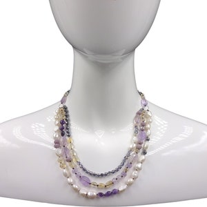 Amethyst Multi Strand Necklace.Amethyst Necklace.Purple Necklace. Torsade Necklace.Amethyst Jewelry.Purple Chunky Necklace.Gift for Her.