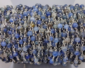 2FT 4MM Polished Kyanite Silver Color Chain. Wire Wrapping Gemstone Chain. Non Tarnish Sterling Plating Wire