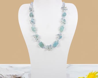 Natural Aquamarine Mix Statement Necklace.