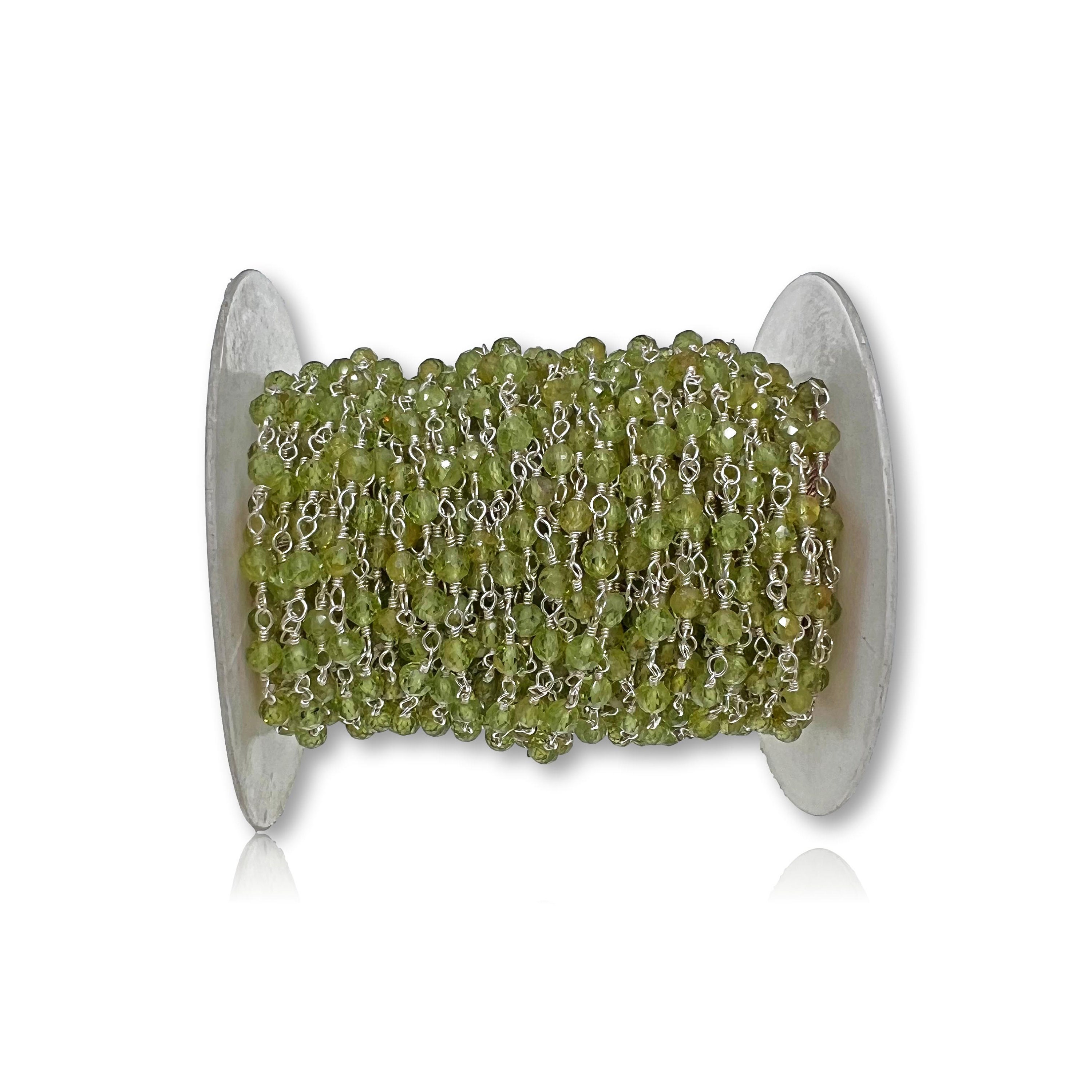 Buy 2ft 4MM Micro Cut Faceted Peridot in Silver Colored Wire. Wire