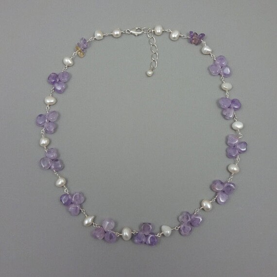 Rosary Style Beaded Chain Genuine Amethyst and Cultured Fresh