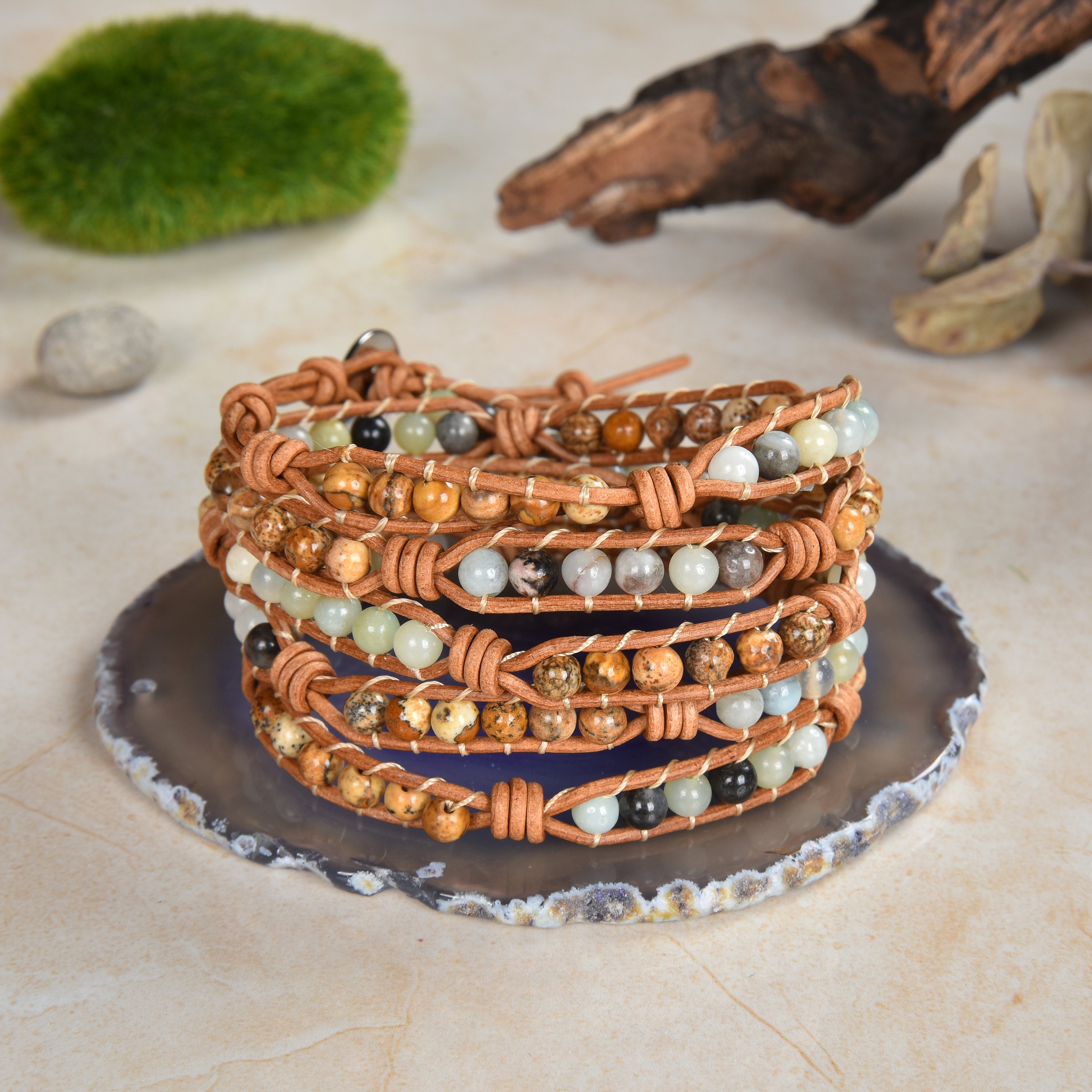 MGR Super Chic Long Beaded Two Tone Gemstone Super Wrap Around
