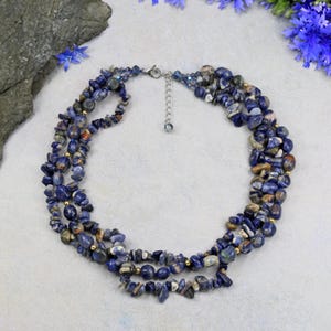 Three Strands Sodalite Necklace.  Azure Cascade Sodalite Necklace. Genuine Sodalite Necklace.