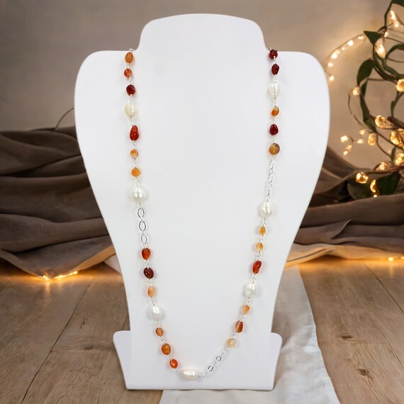 Collana Corta A Sfere Sfaccettate In Corniola E Argento Rodiato - Foto 6